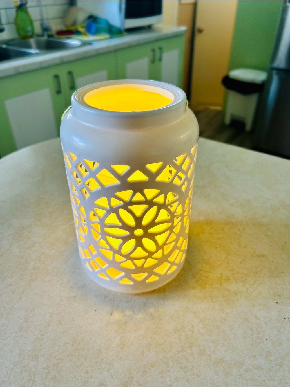 White Decorative Lantern with Cutout Pattern - Home Accents